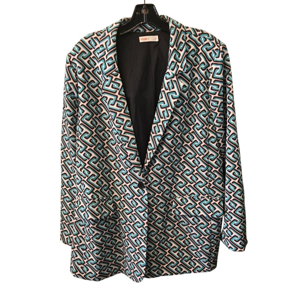 Intempo 2X White/Mint/Brown Geometric Pattern/Print Blazer [0475]